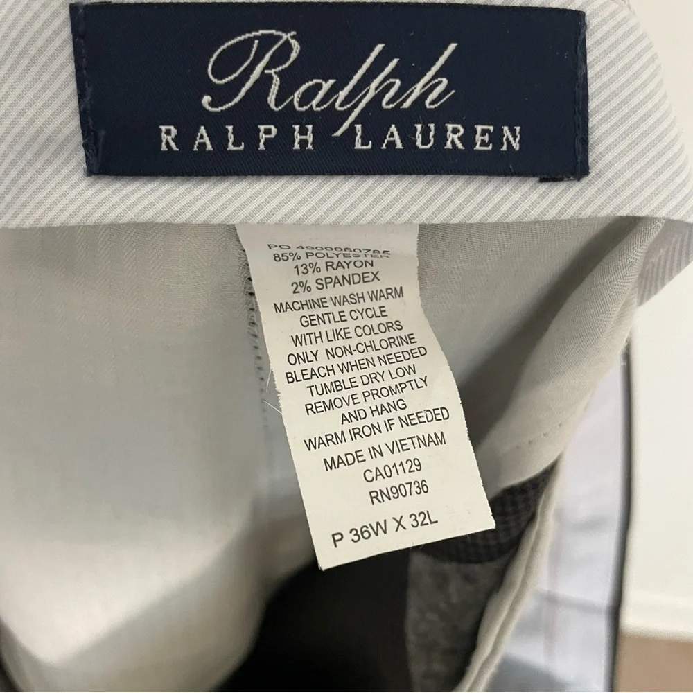 Ralph Lauren Comfort Flex Pleated Black Mini Check Dress Pants Cuffed Sz 36 x 32